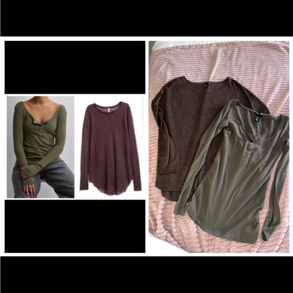 H&M long sleeves sweaters, lot of two pieces, brown XS and army green S. - Picture 1 of 17